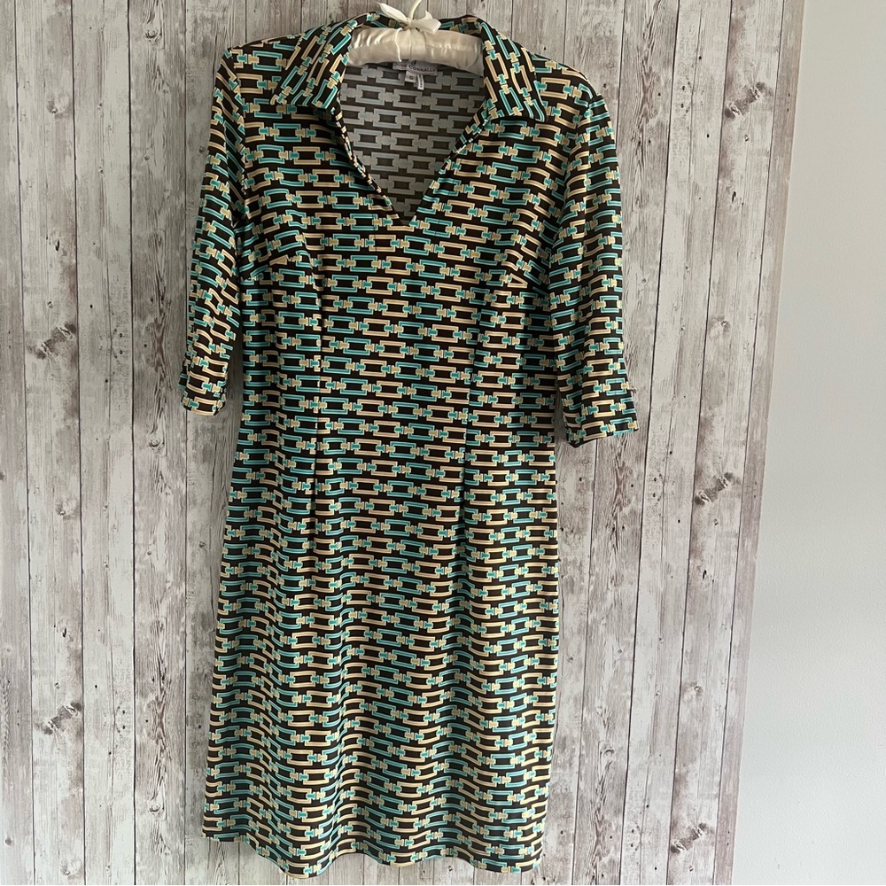 Jude Connally Multicolor Geometric Collared Stretchy Business Workplace Dress S - Picture 1 of 4